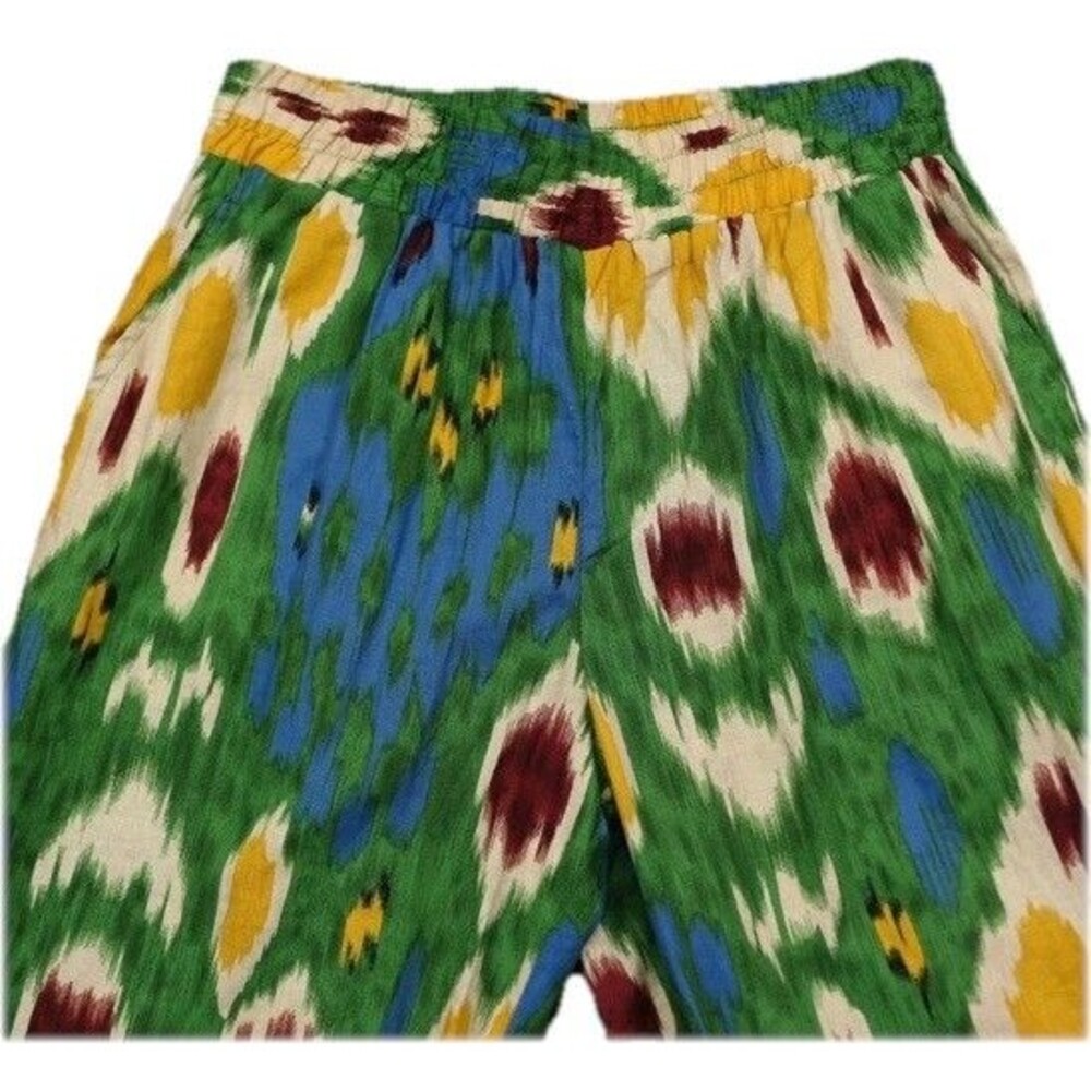 Christian Siriano Linen Pants Womens S Ikat Print Wide Leg Cropped Beach Coastal - Picture 3 of 7